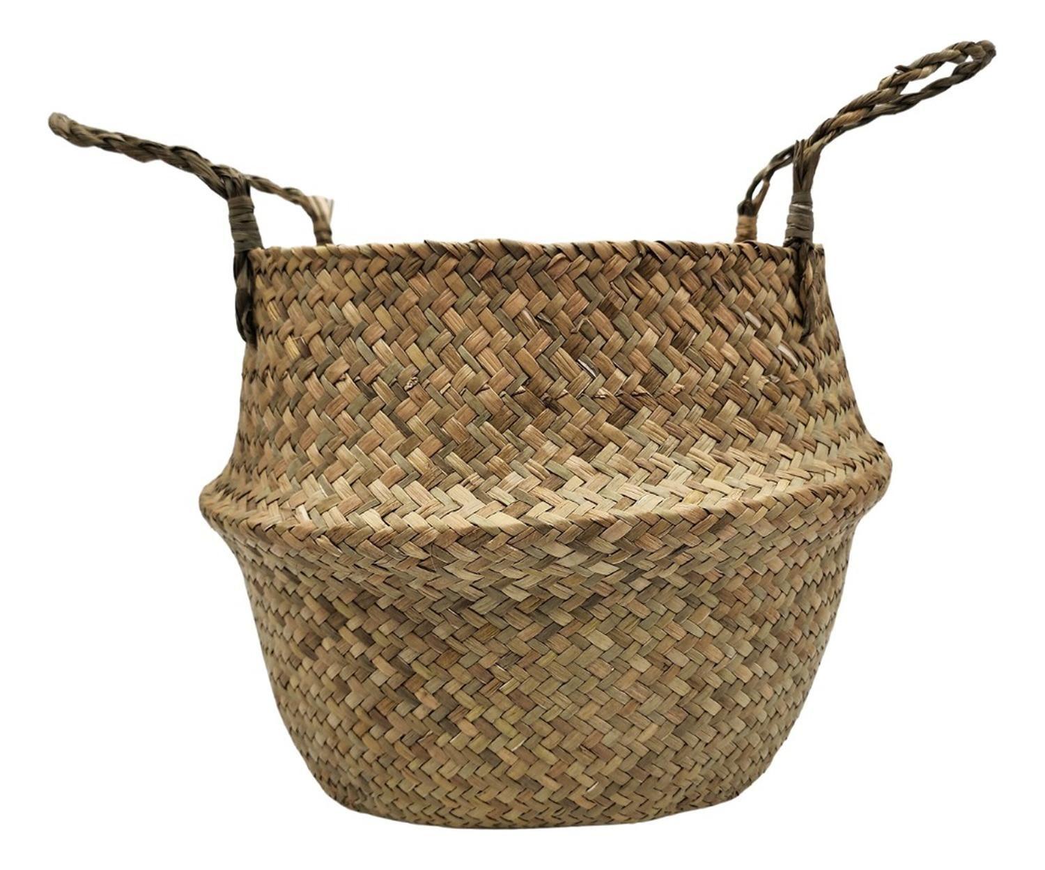 Macetero Cesto Maceta De Mimbre Tejida Plegable Con Asas-0