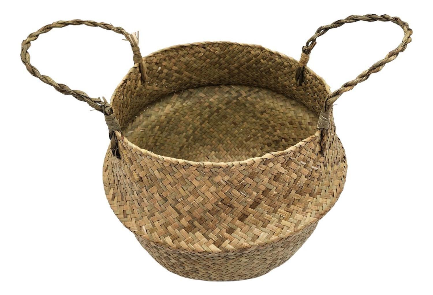 Macetero Cesto Maceta De Mimbre Tejida Plegable Con Asas-1