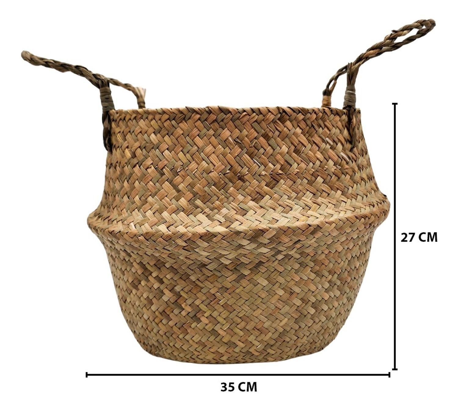 Macetero Cesto Maceta De Mimbre Tejida Plegable Con Asas-3