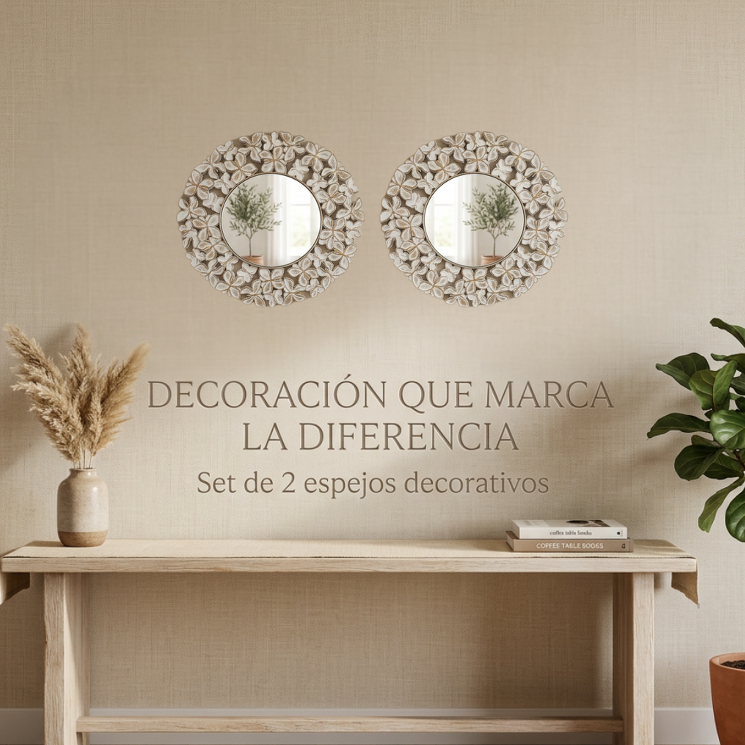 Set 2 Marcos de Espejos Redondos Florales Decorativos Deco-2