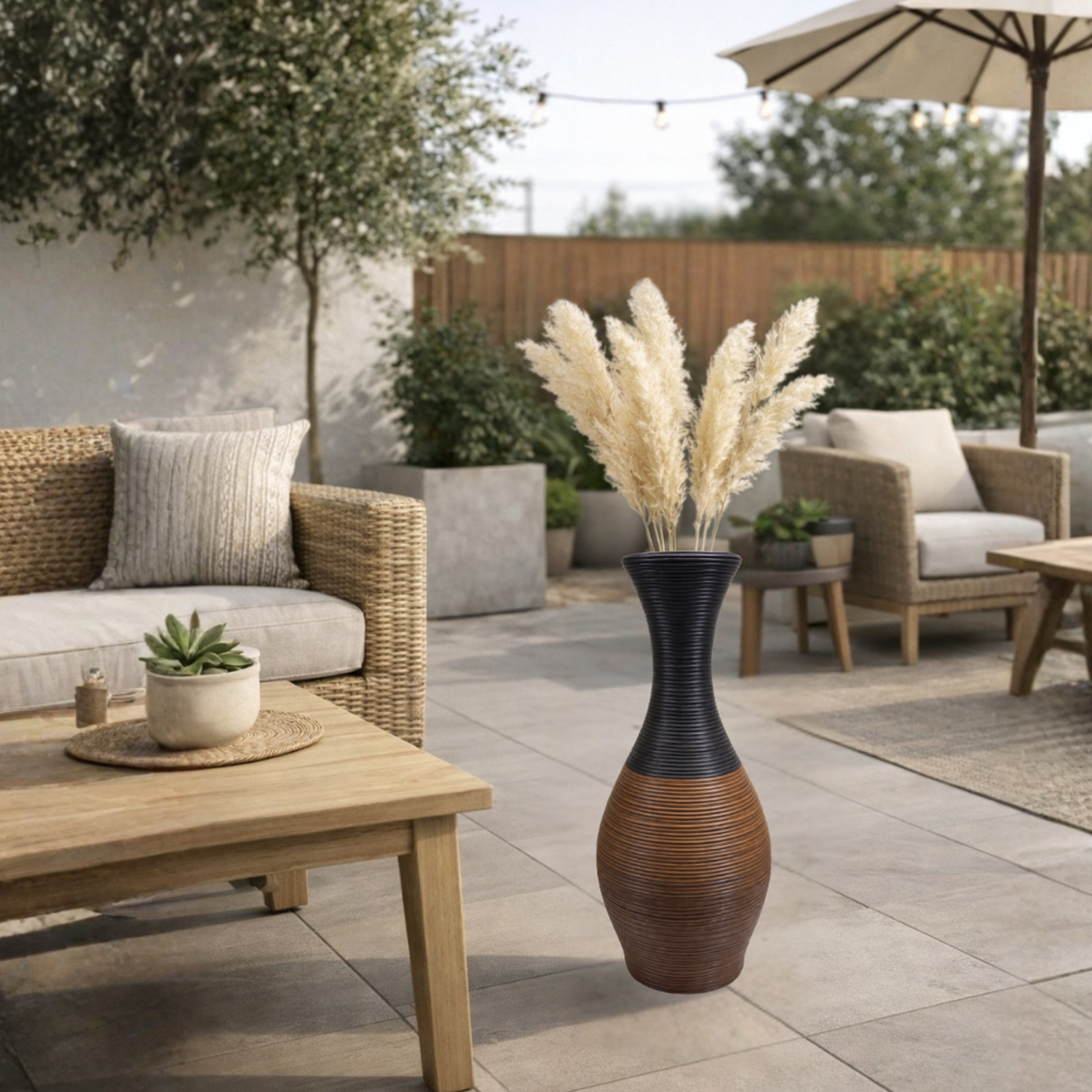 Jarron Florero Decorativo Tejido Rattan Moderno Cafes 60 CM-2