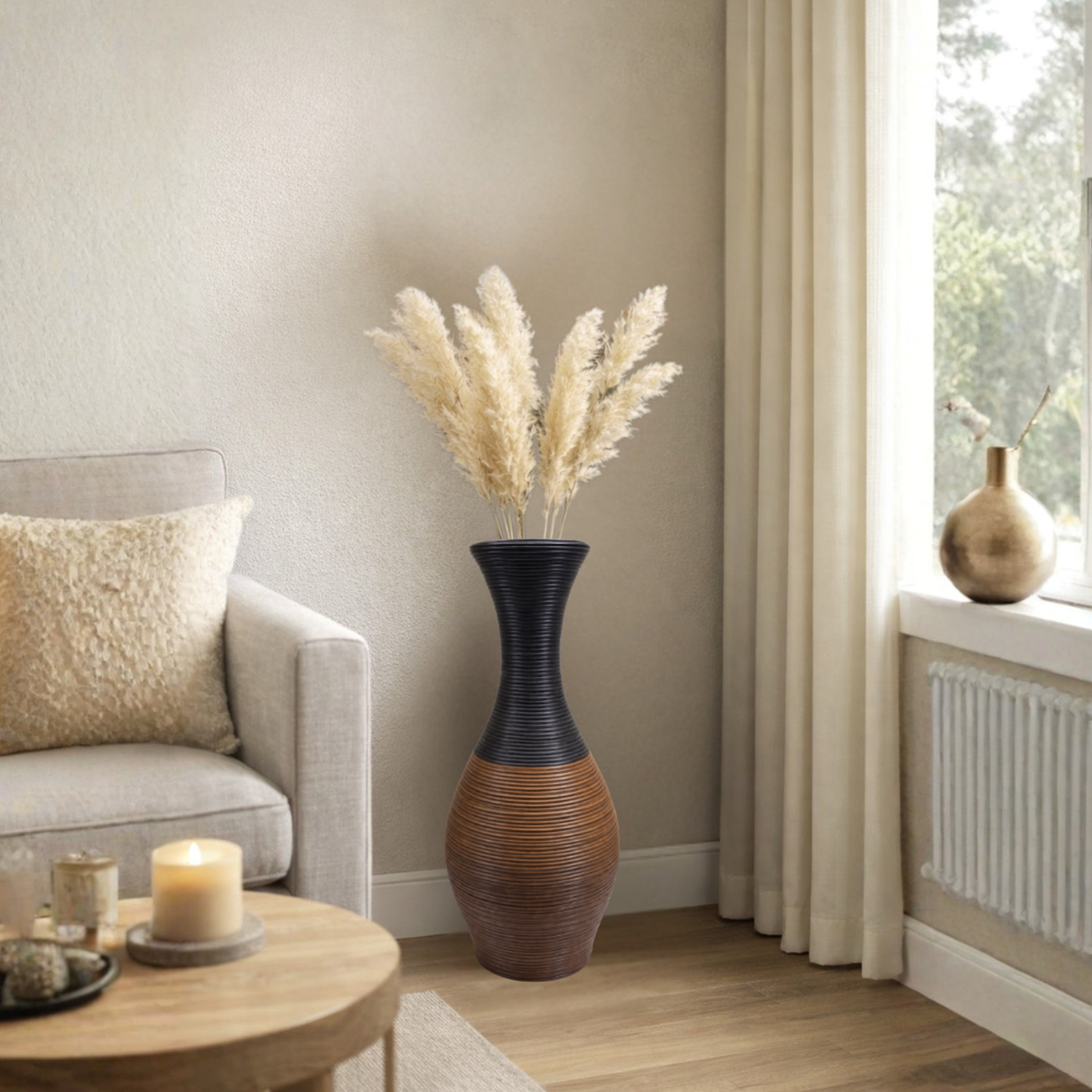 Jarron Florero Decorativo Tejido Rattan Moderno Cafes 60 CM-3