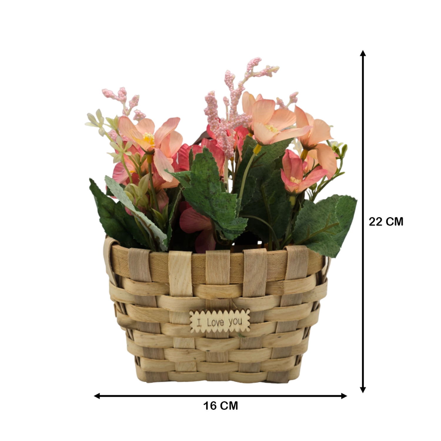 Planta Artificial Macetero Estilo Mimbre Flores Rosados-6