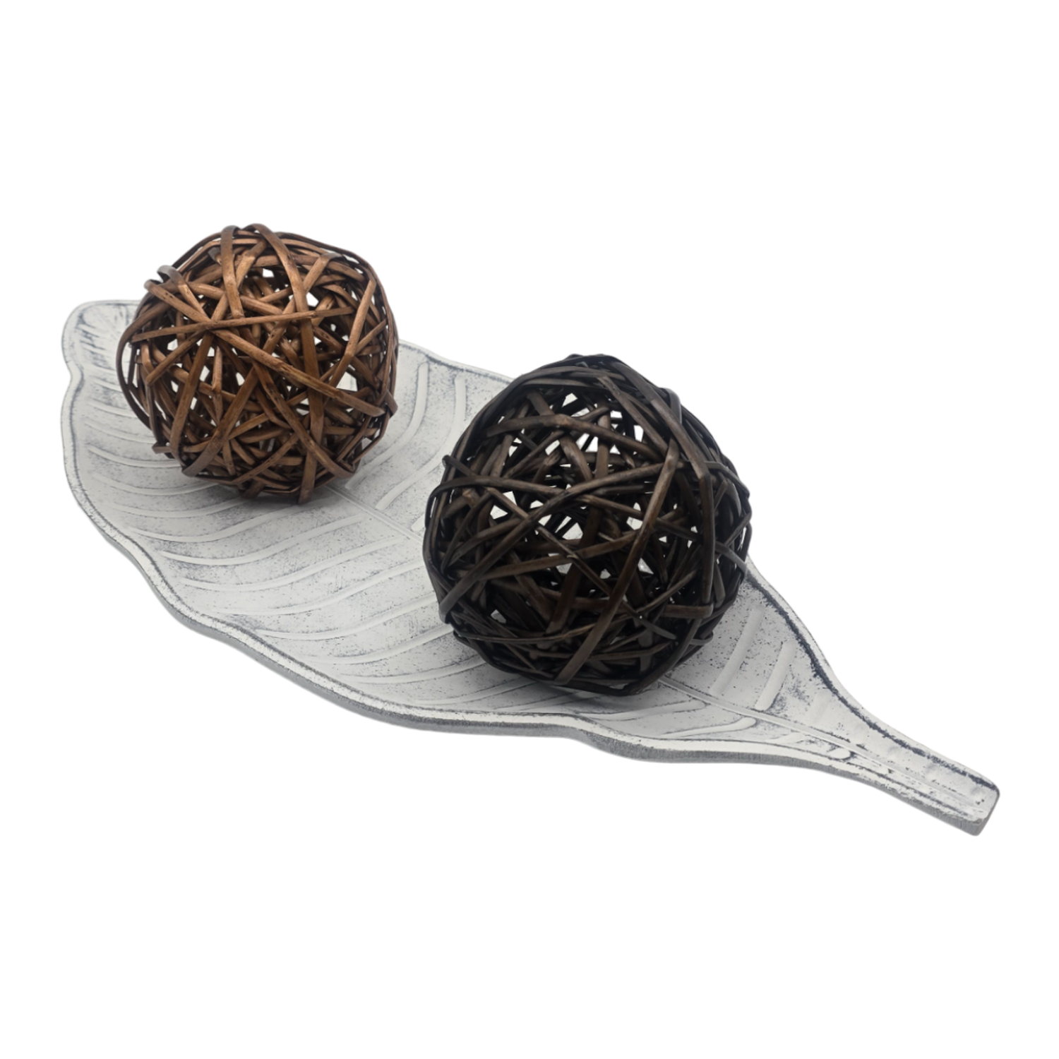 Bandeja Plato Decorativa Diseño De Hoja Blanca Con Negro-3