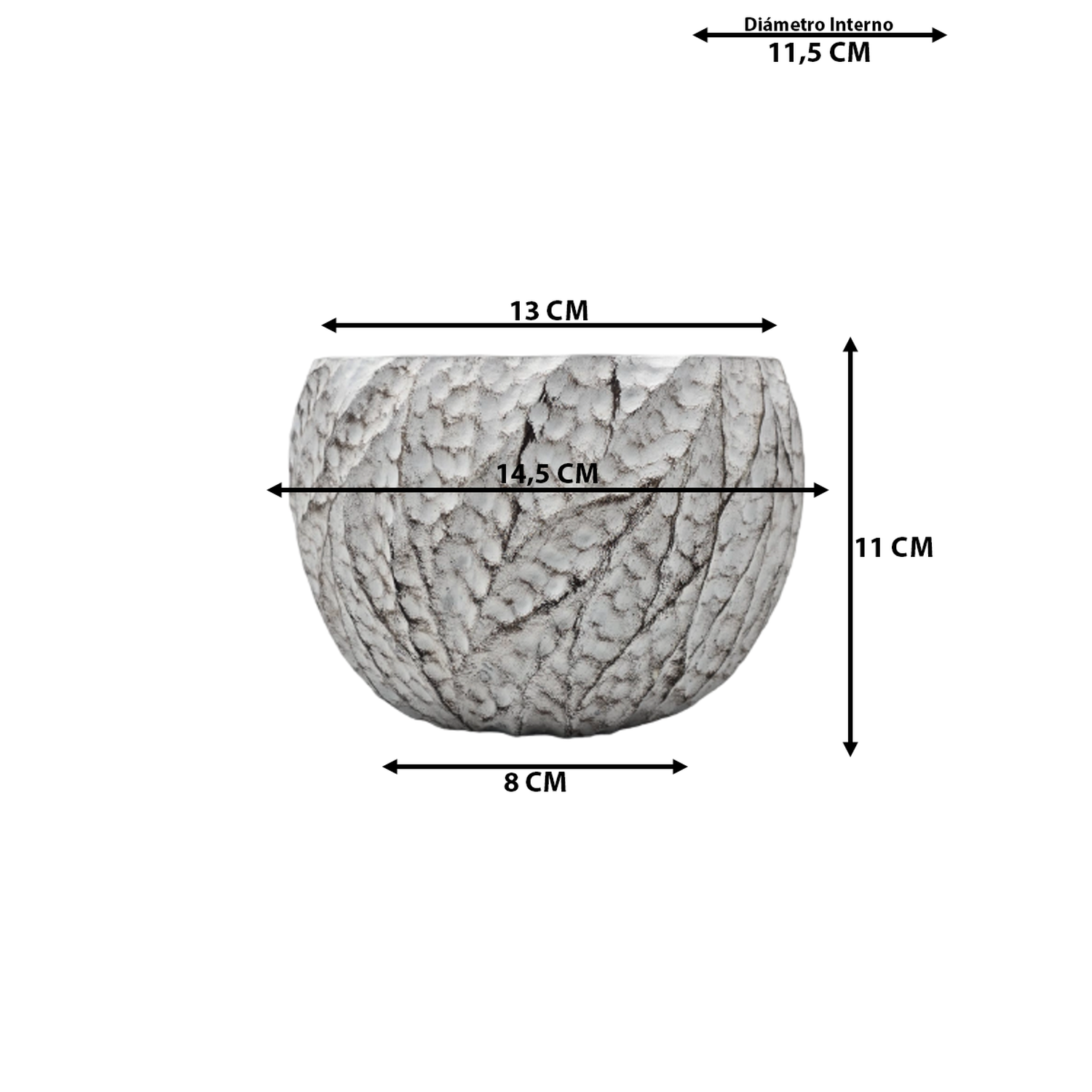 Macetero Maceta Acabado Cemento Relieve Hojas Blanco S-5