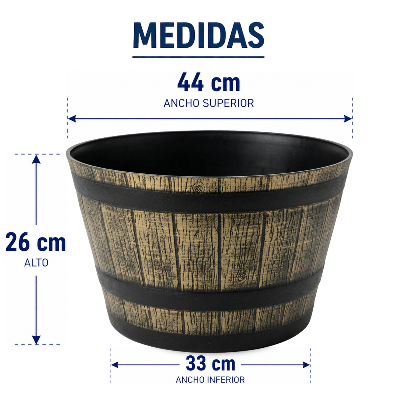 Macetero Plastico Diseño Efecto Barril De Madera Maceta L-7