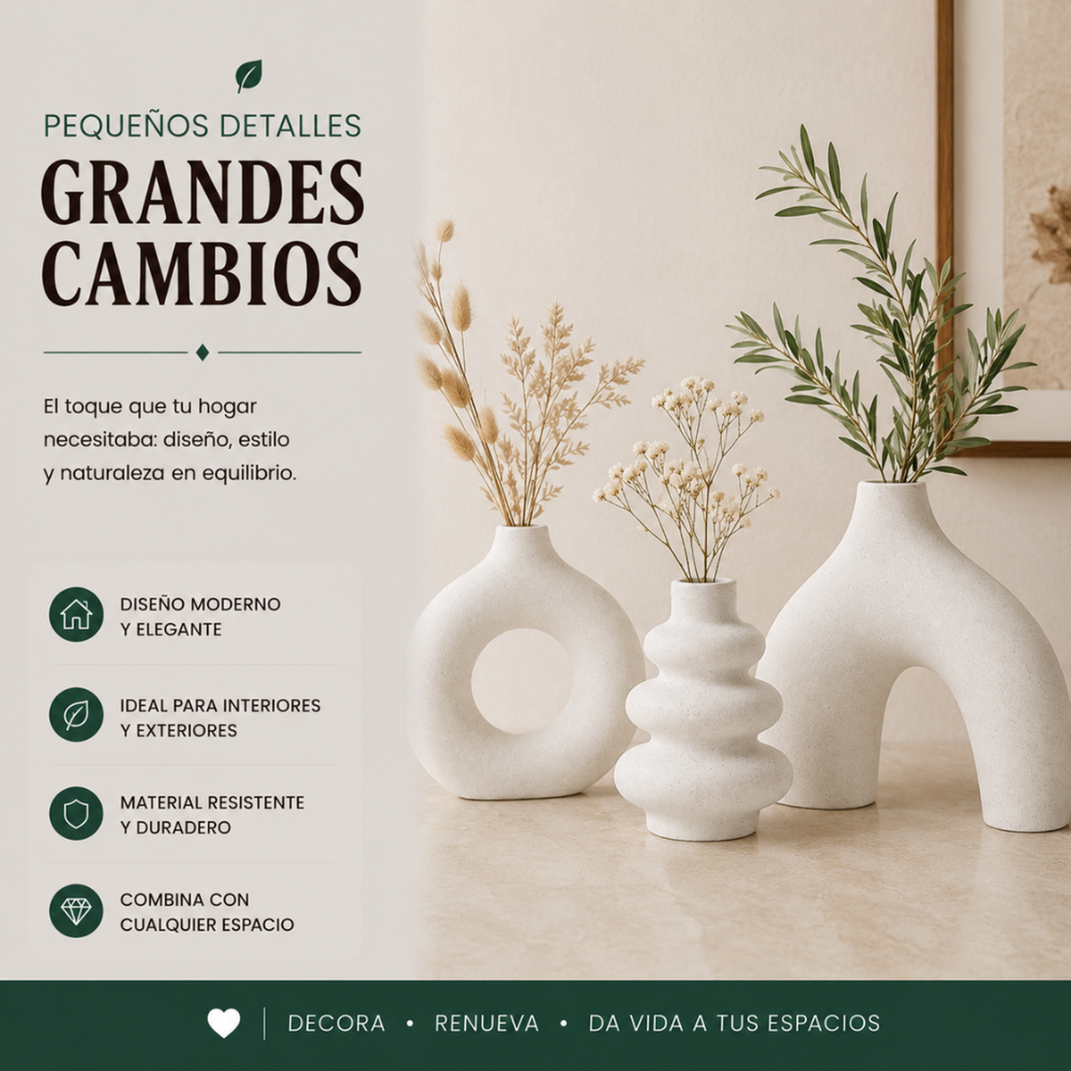 Set 3 Floreros de Ceramica Decorativos Estilo Nordico Hogar-4