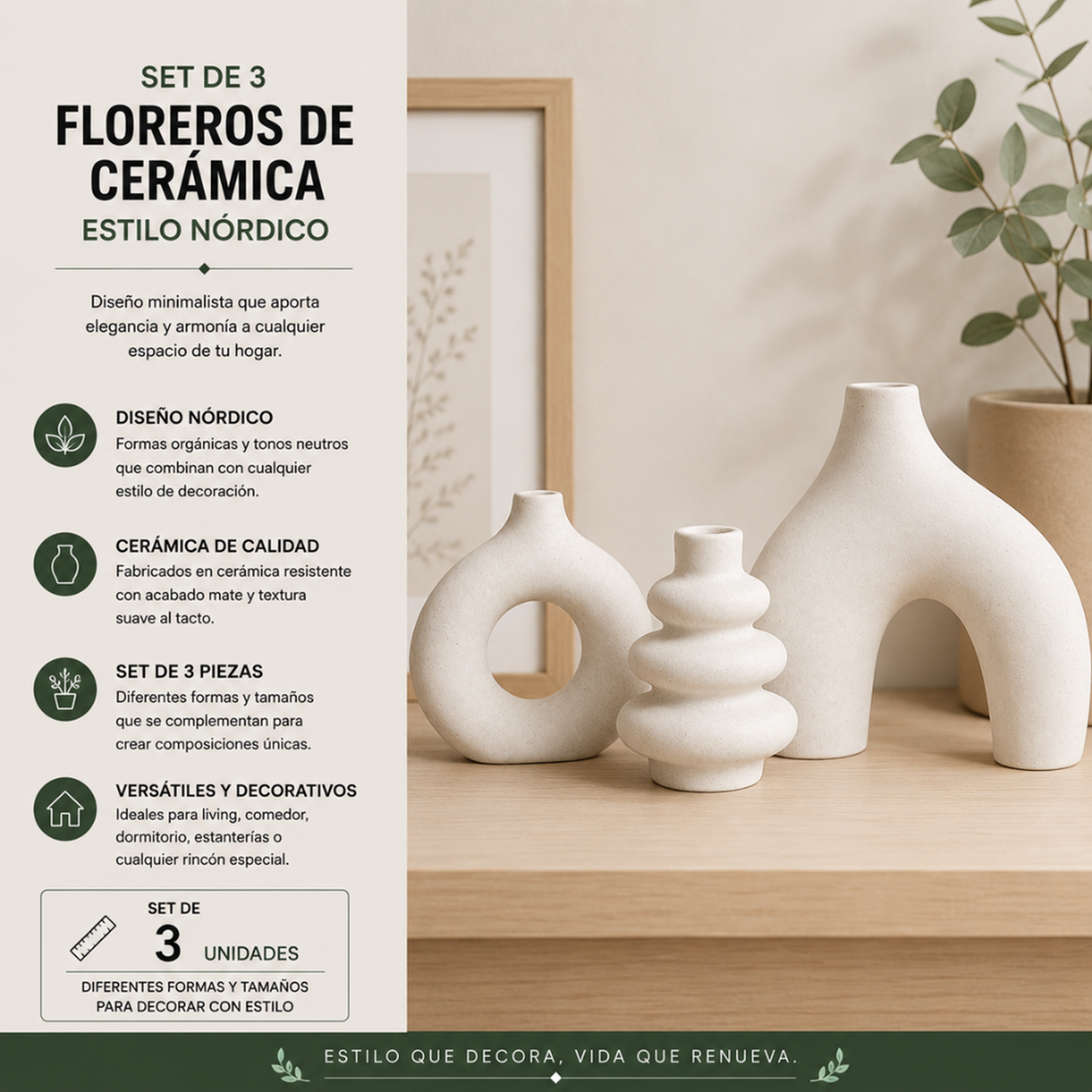 Set 3 Floreros de Ceramica Decorativos Estilo Nordico Hogar-5