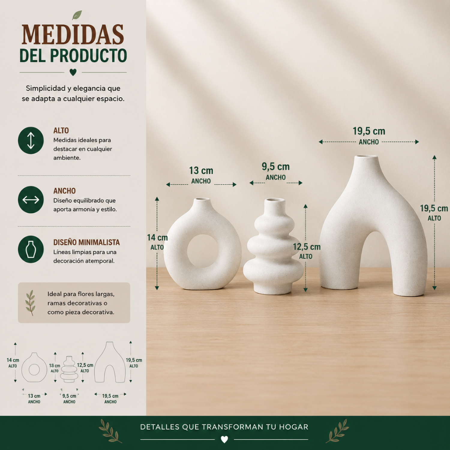 Set 3 Floreros de Ceramica Decorativos Estilo Nordico Hogar-6