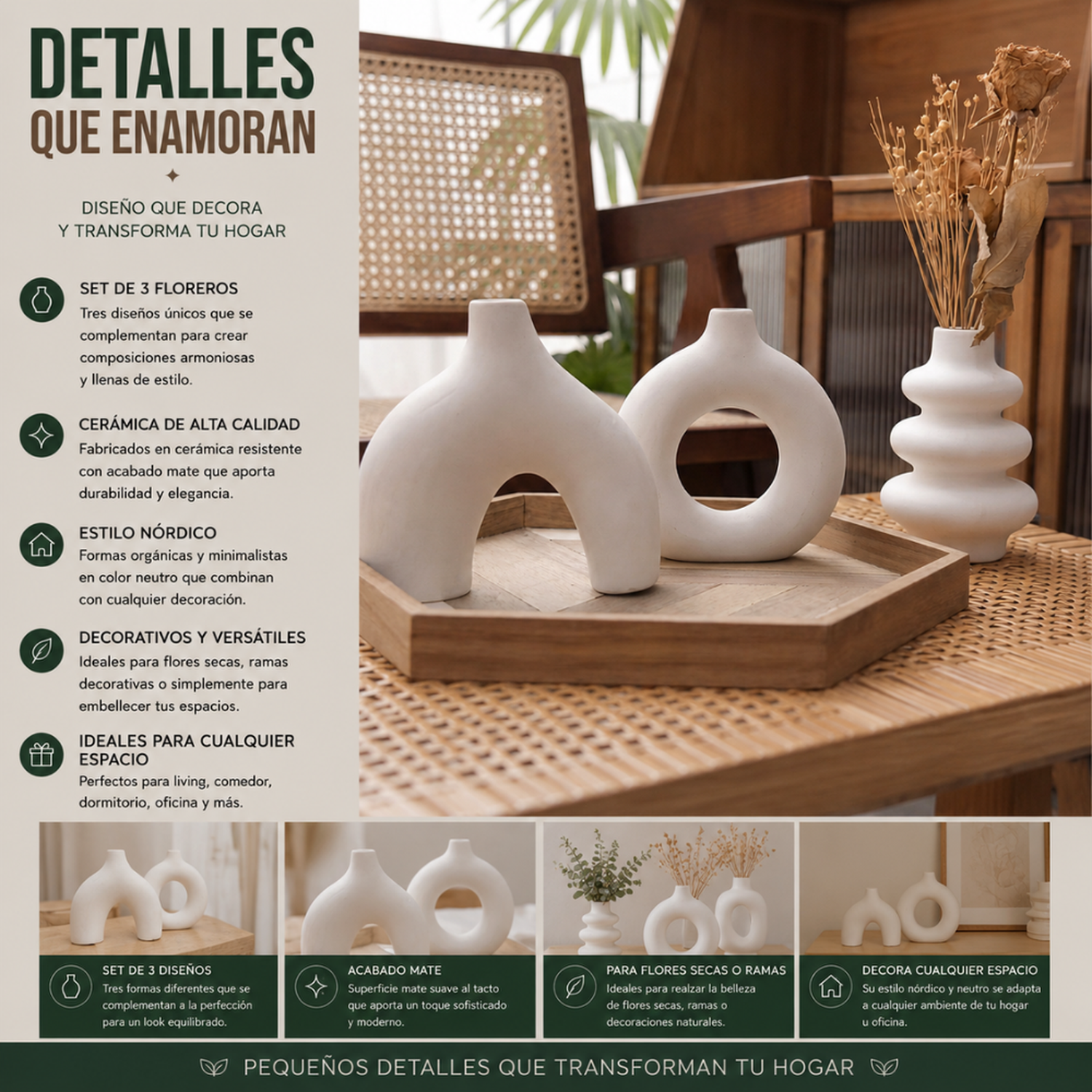 Set 3 Floreros de Ceramica Decorativos Estilo Nordico Hogar-7