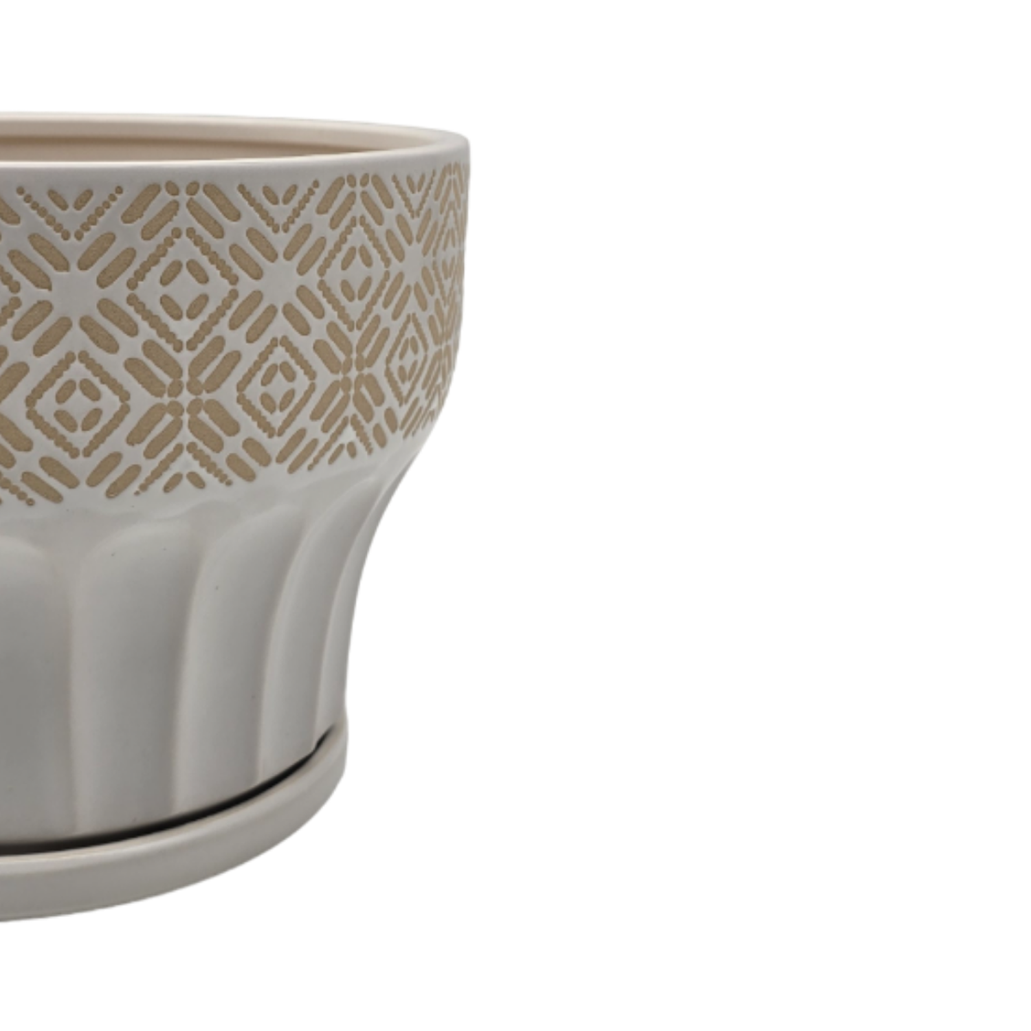 Macetero Maceta De Ceramica Blanco Patrones Beige Alto M-4