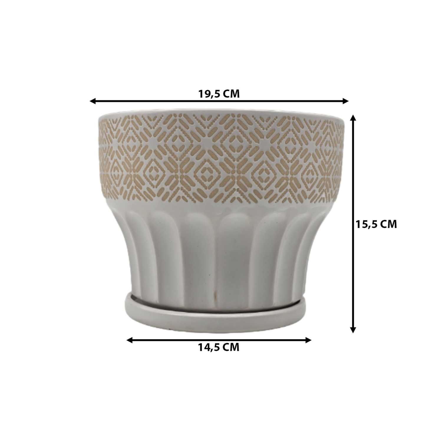 Macetero Maceta De Ceramica Blanco Patrones Beige Alto M-6