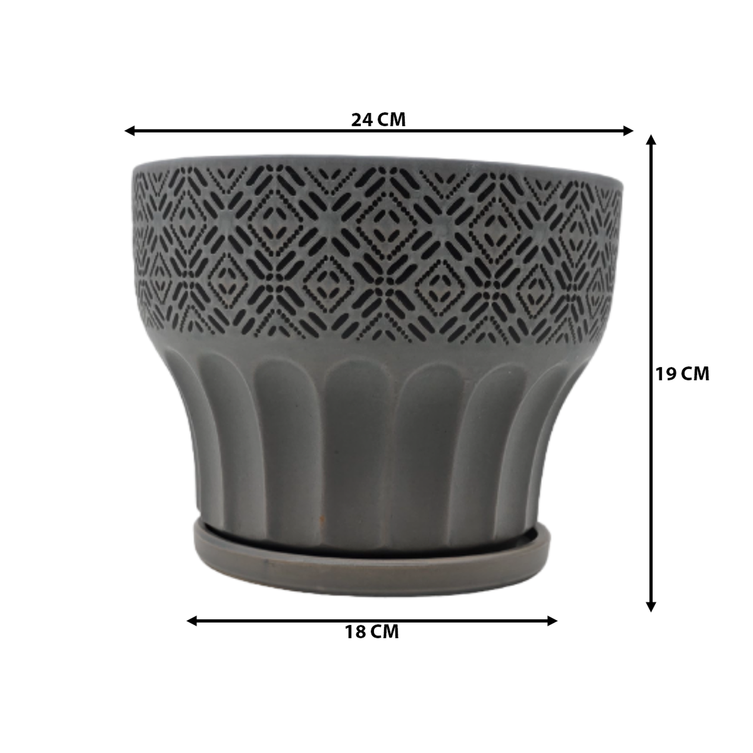 Macetero Maceta De Ceramica Gris Patrones Negro Alto L-6