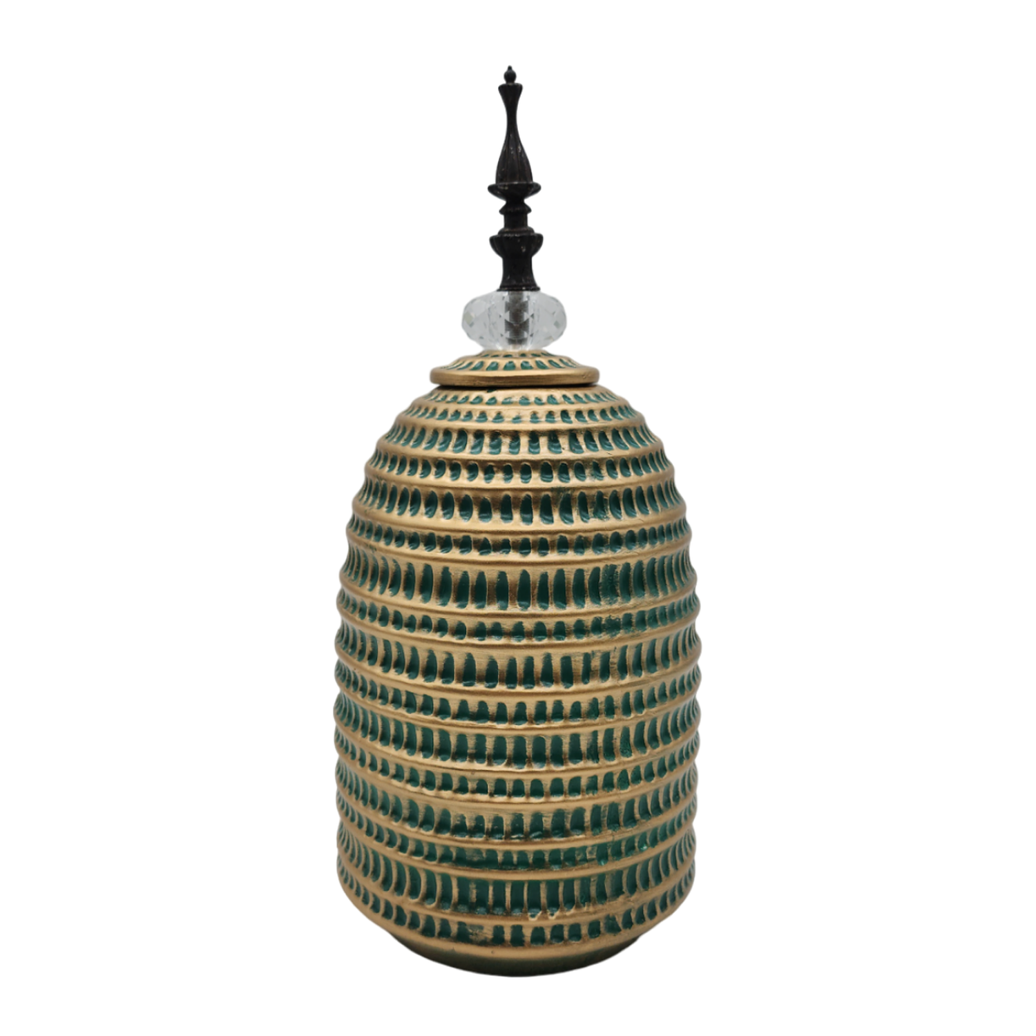 Jarron Florero Ceramica Decorativo Verde Con Dorado Egipcio-0