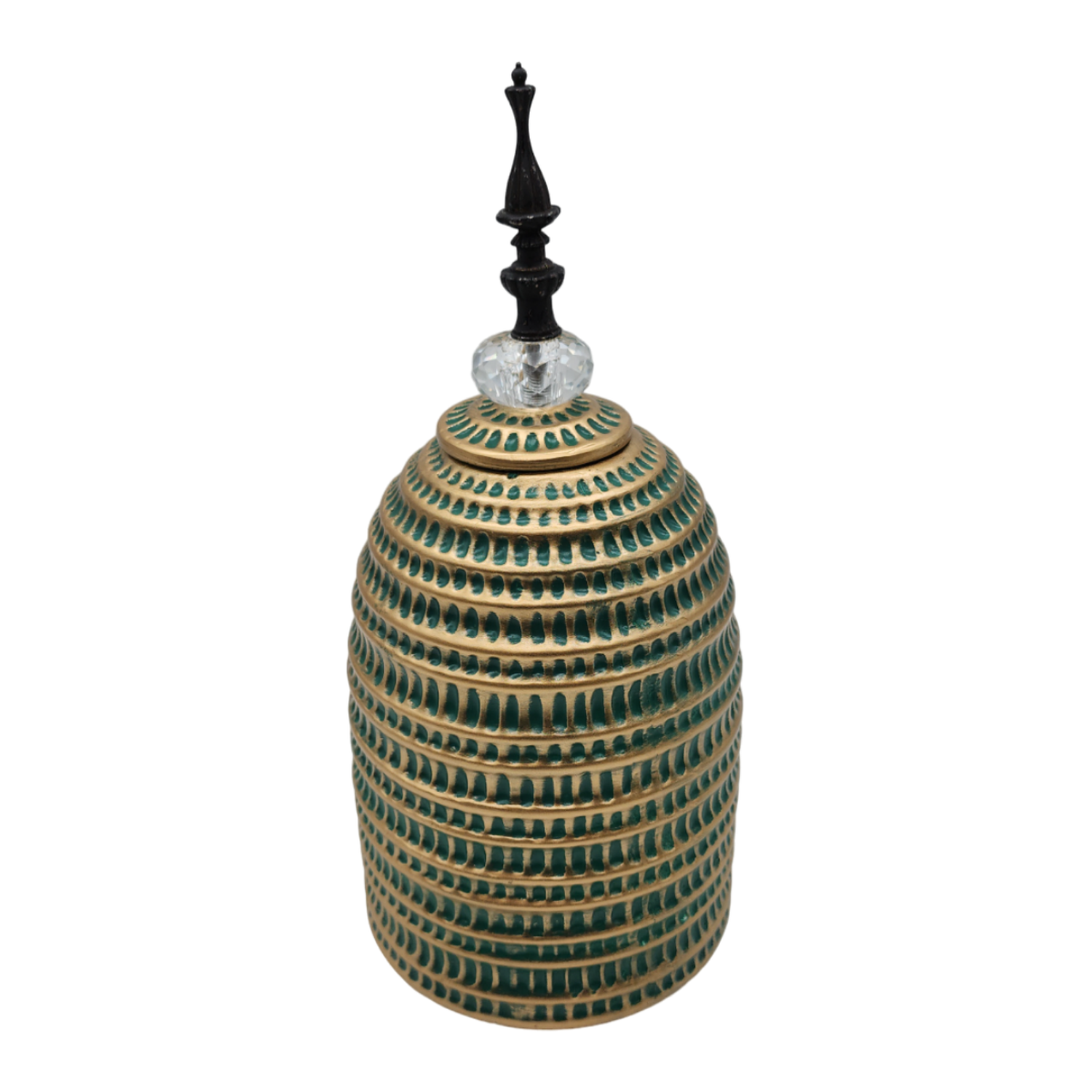 Jarron Florero Ceramica Decorativo Verde Con Dorado Egipcio-3