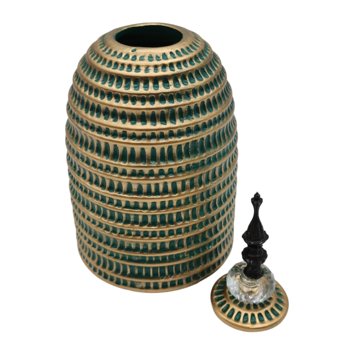 Jarron Florero Ceramica Decorativo Verde Con Dorado Egipcio-5