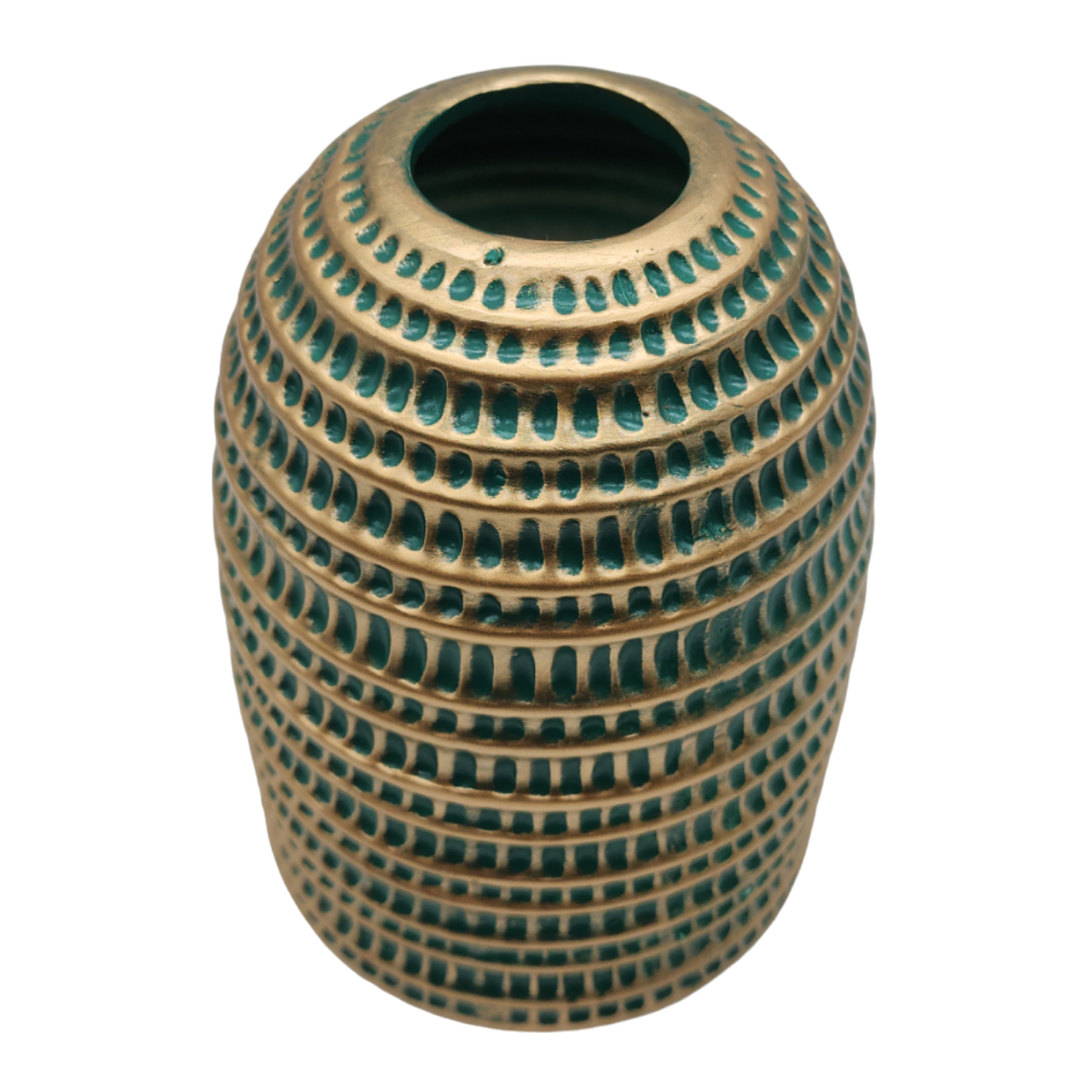 Jarron Florero Ceramica Decorativo Verde Con Dorado Egipcio-6