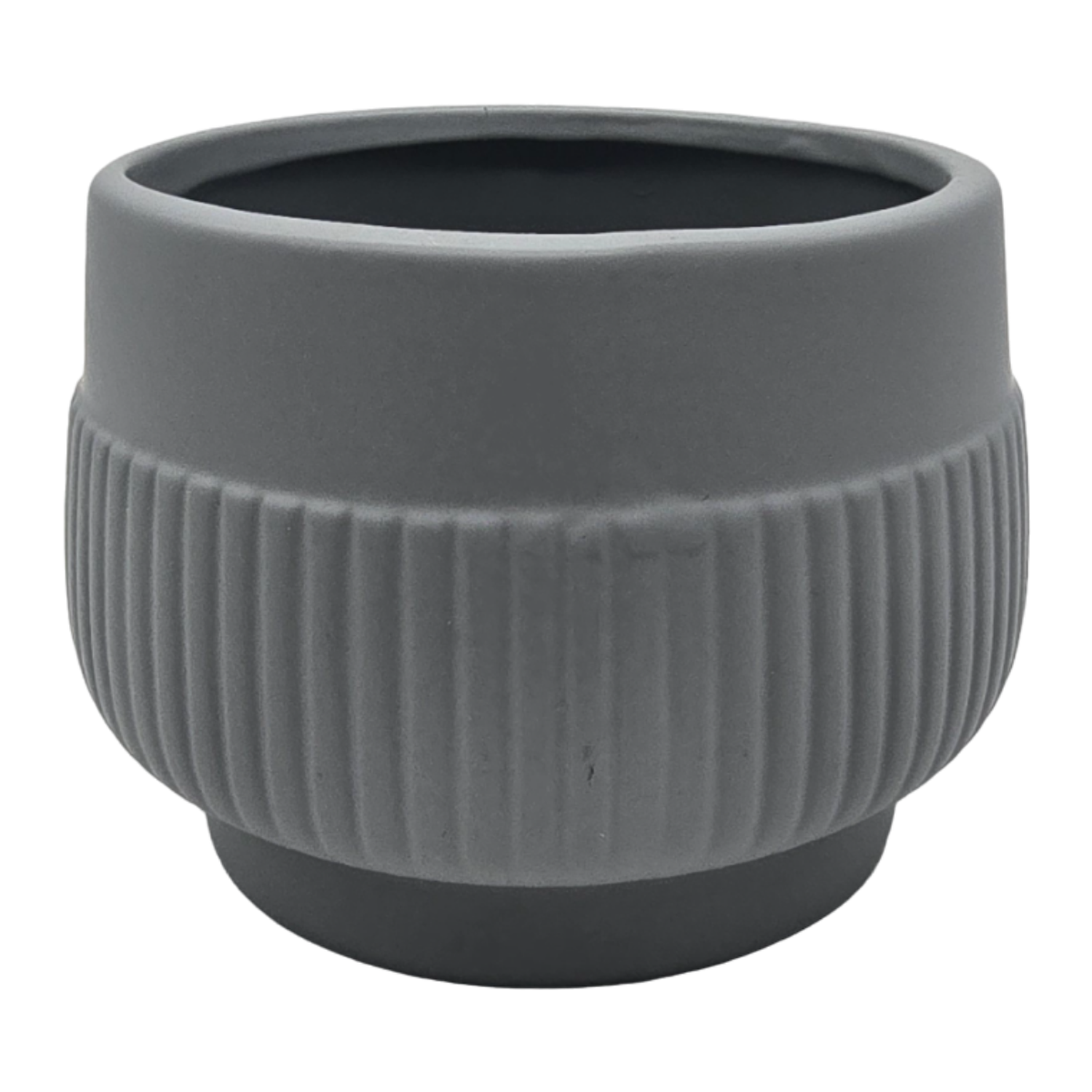 Set 3 Macetero Maceta Acabado Mate Gris Con Lineas Relieve-1