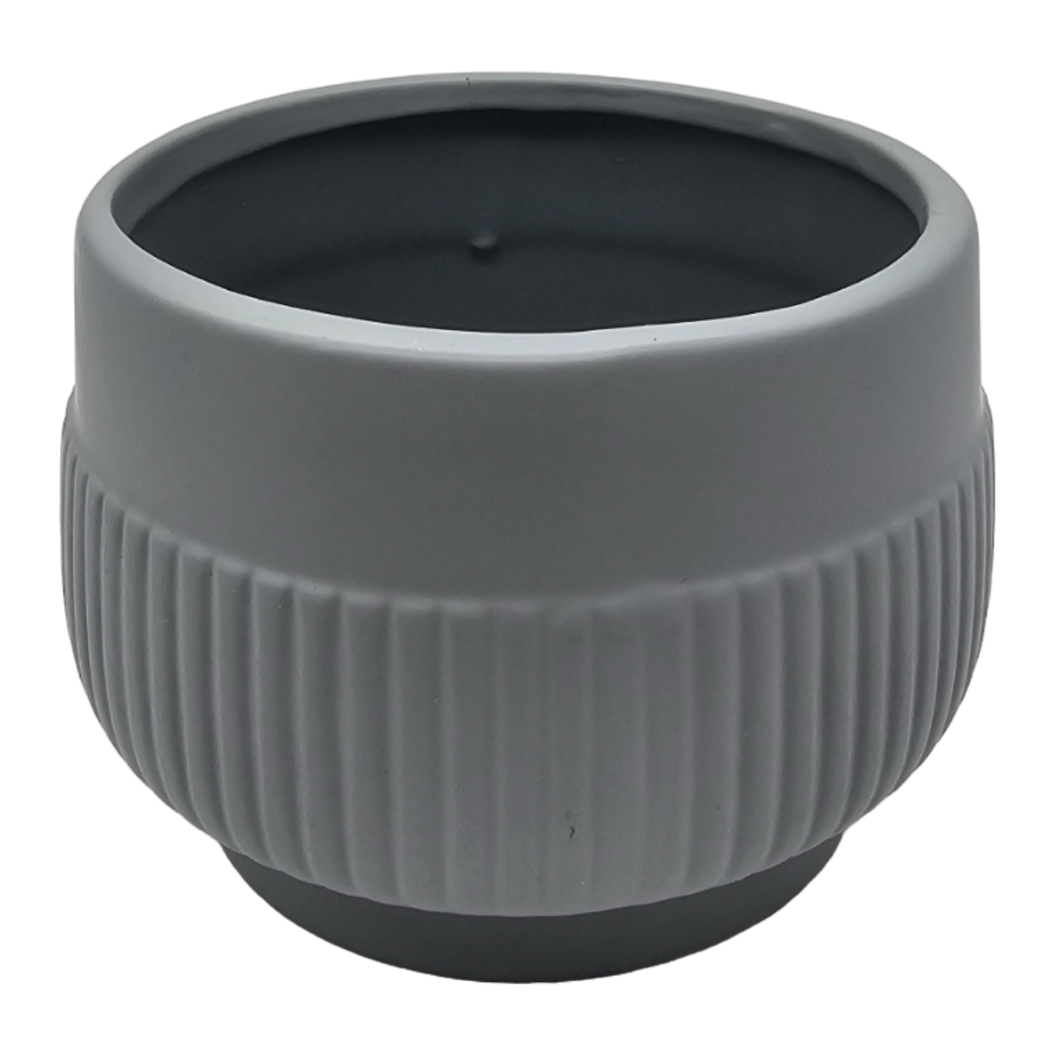 Set 3 Macetero Maceta Acabado Mate Gris Con Lineas Relieve-2