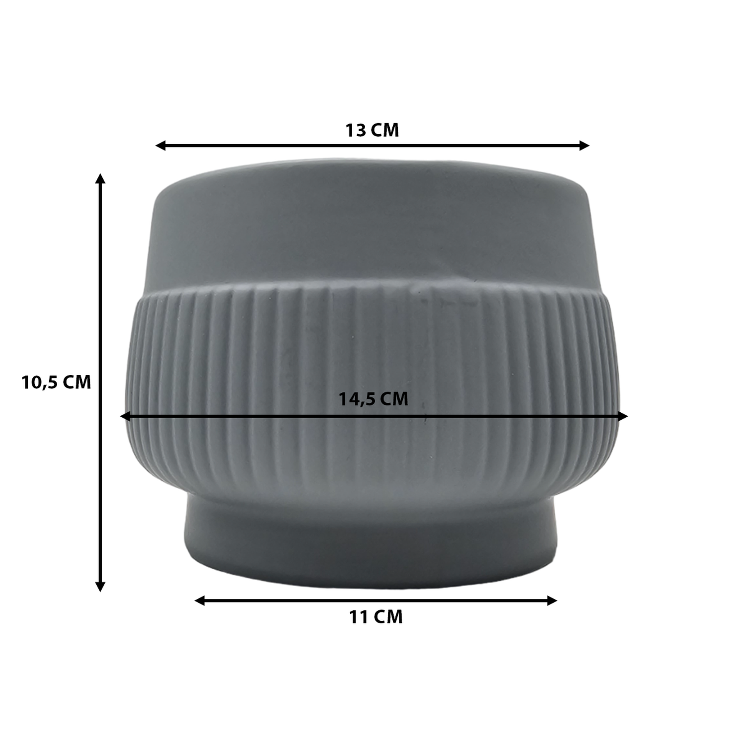 Set 3 Macetero Maceta Acabado Mate Gris Con Lineas Relieve-6