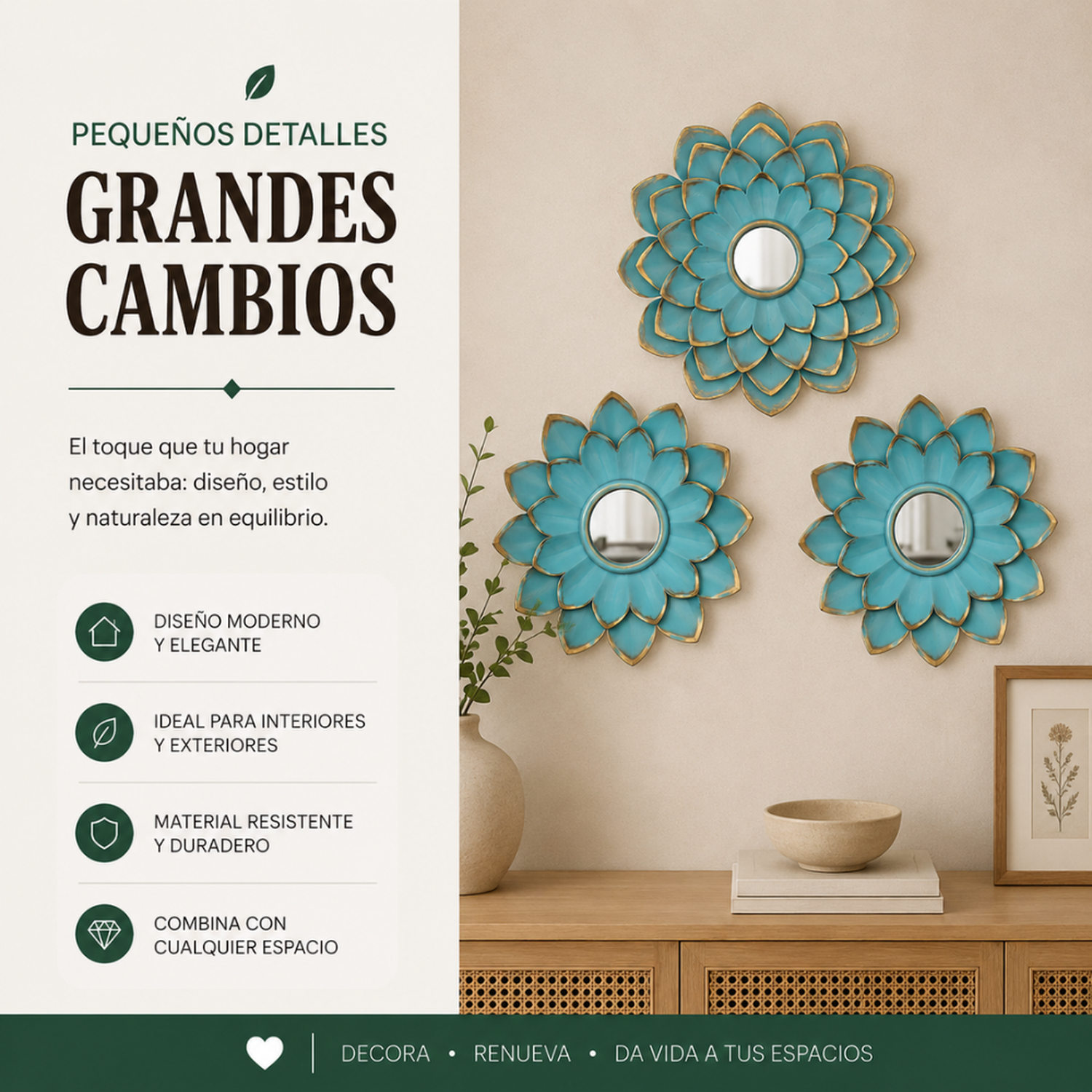 Set 3 Marcos De Espejos Flor De Loto Calipso Deco Grande-4