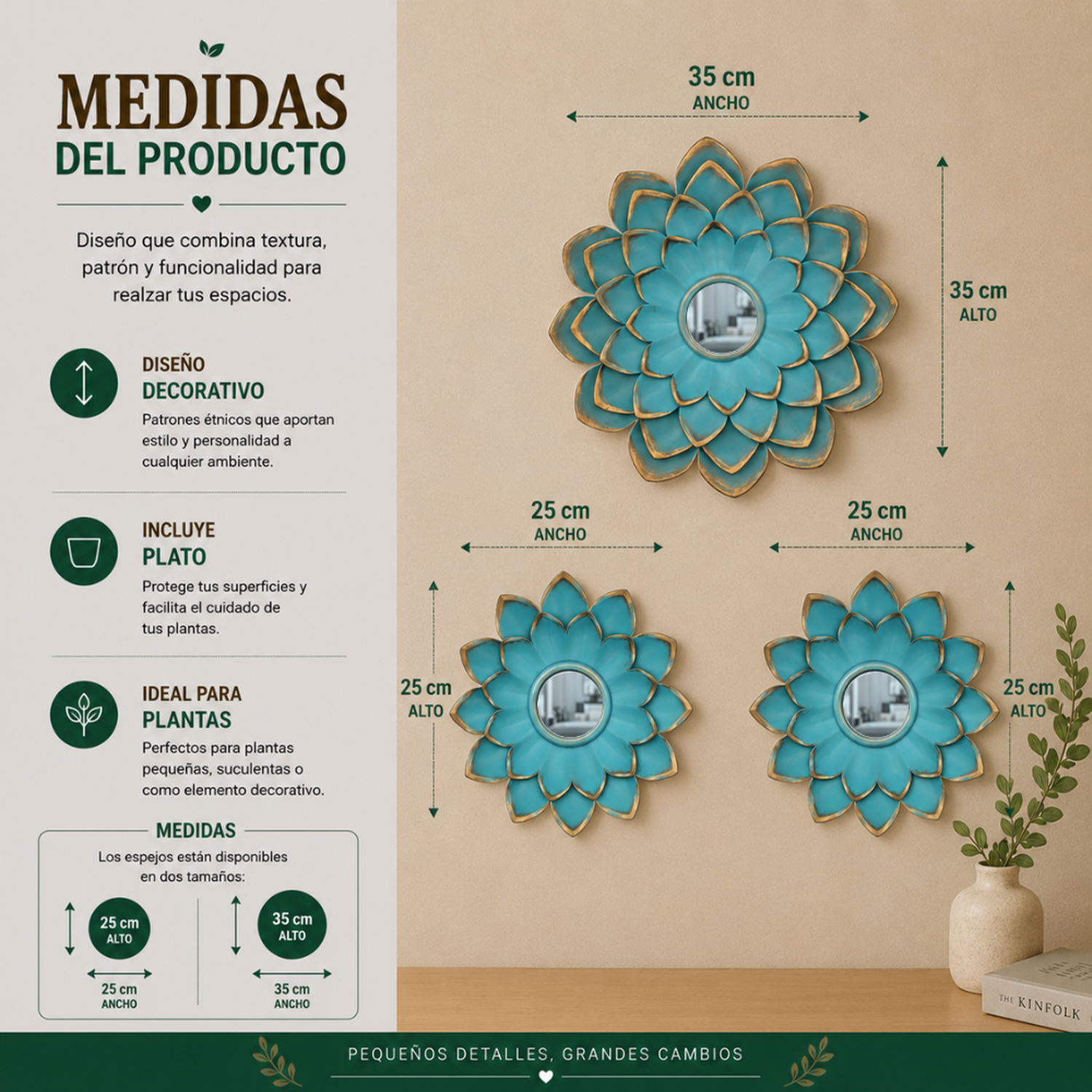 Set 3 Marcos De Espejos Flor De Loto Calipso Deco Grande-6