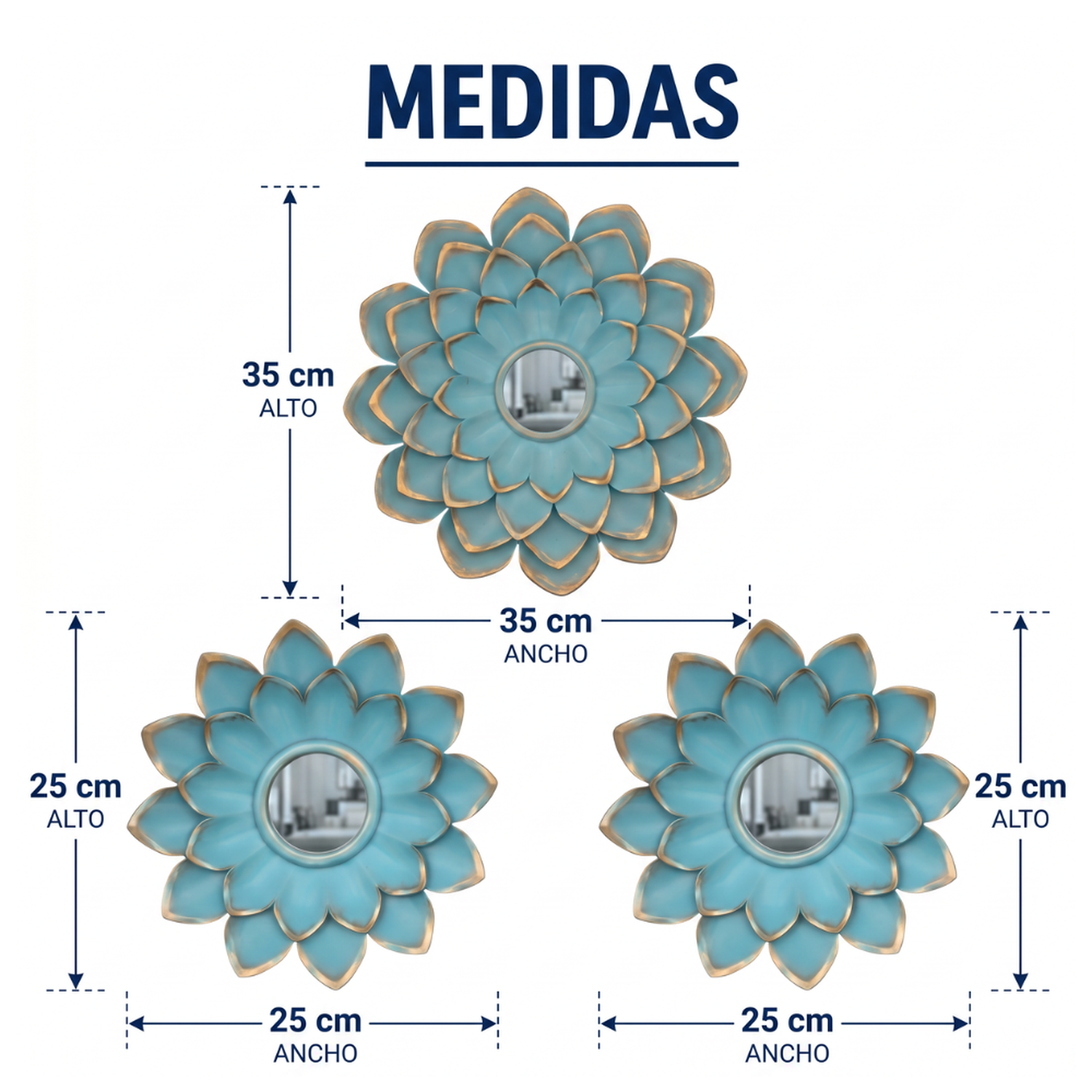 Set 3 Marcos De Espejos Flor De Loto Calipso Deco Grande-8