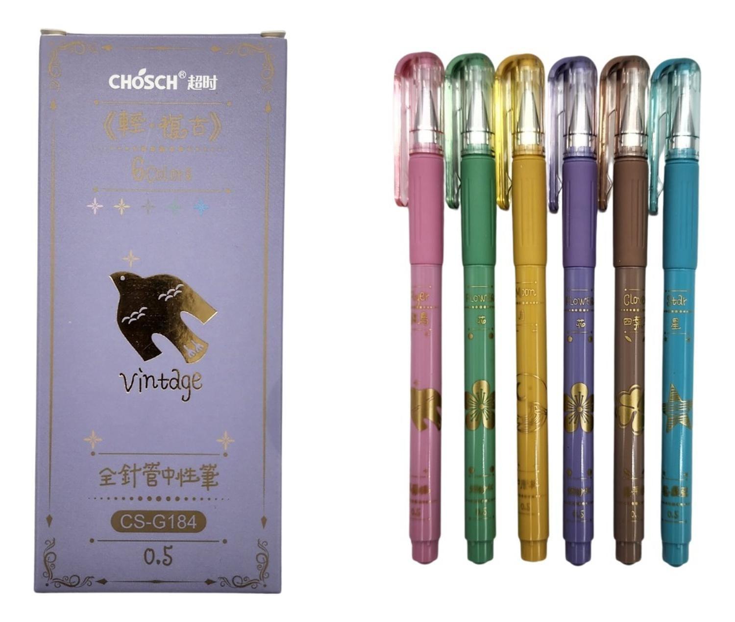 Set Lapices Gel Vintage Punta 0.5 Mm Set 6 Colores-0