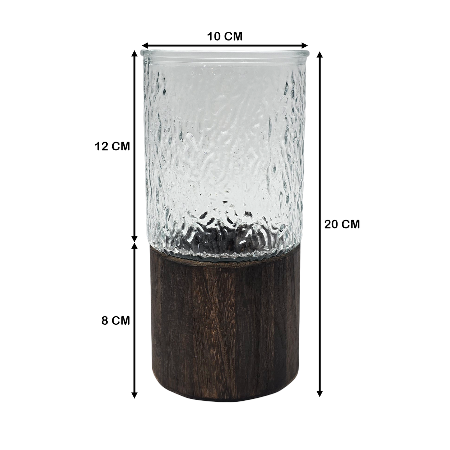 Florero Decorativo De Vidrio Cristal Con Diseño Base Madera-3
