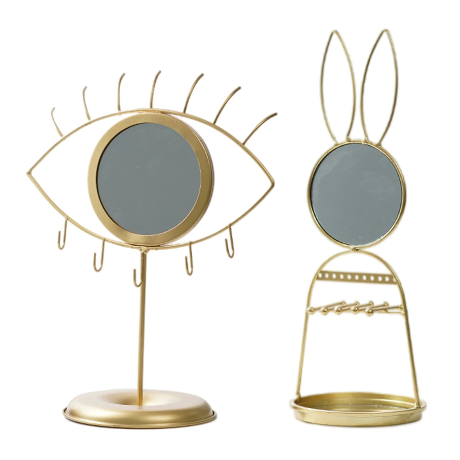 Espejo De Conejo Soporte Organizador Joyas Nordico Dorado-7
