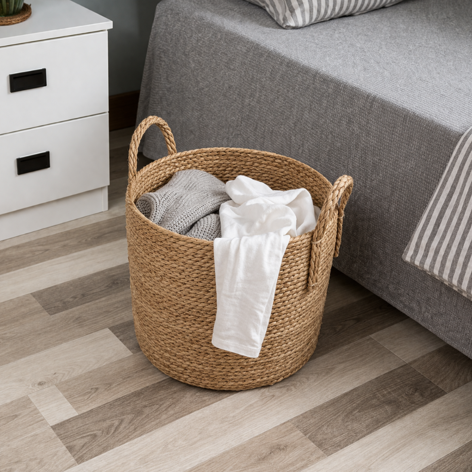 Canasto Cesta de Yute Tejido Estilo Rustico Con Asas L-3