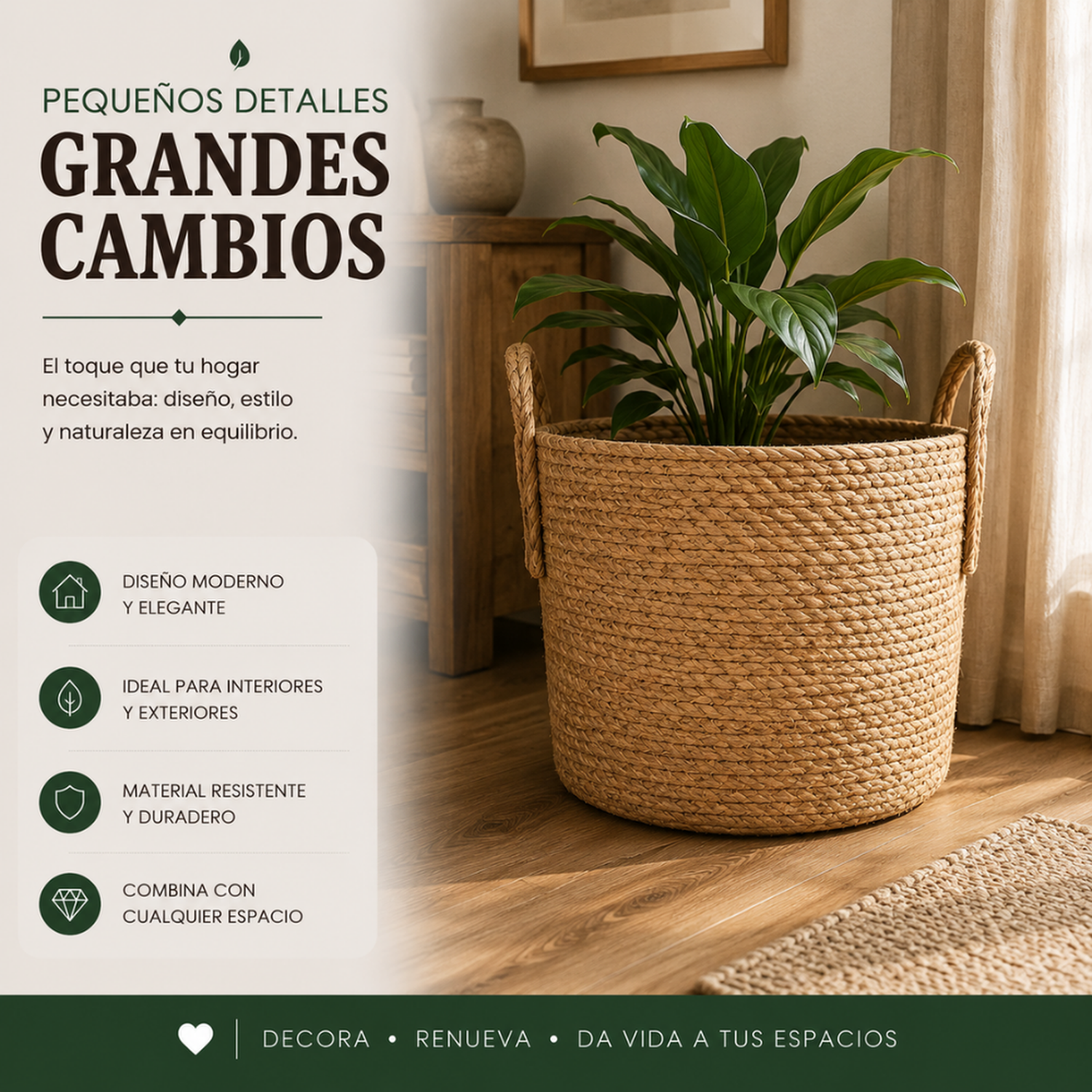 Canasto Cesta de Yute Tejido Estilo Rustico Con Asas L-4