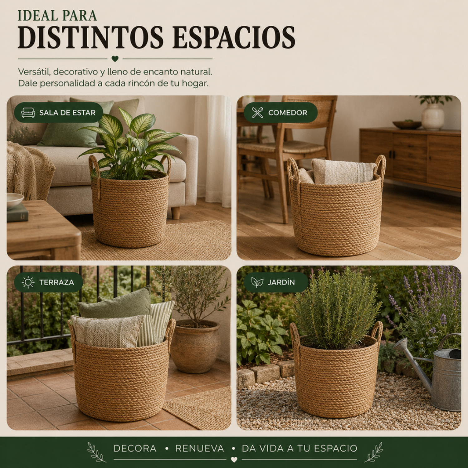 Canasto Cesta de Yute Tejido Estilo Rustico Con Asas L-7