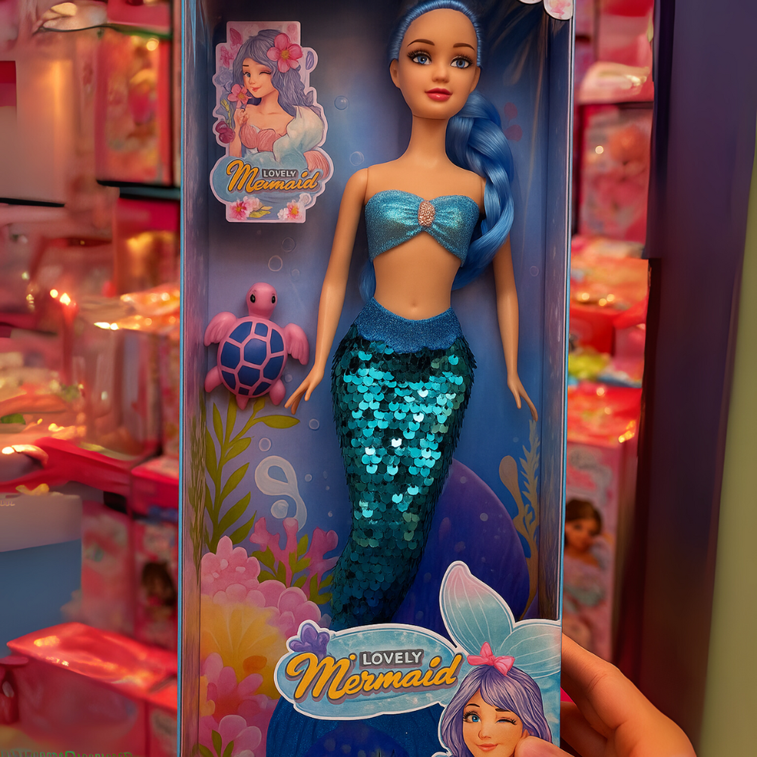 Muñeca Sirena Lovely Con Vestido De Lentejuelas Juguete-3