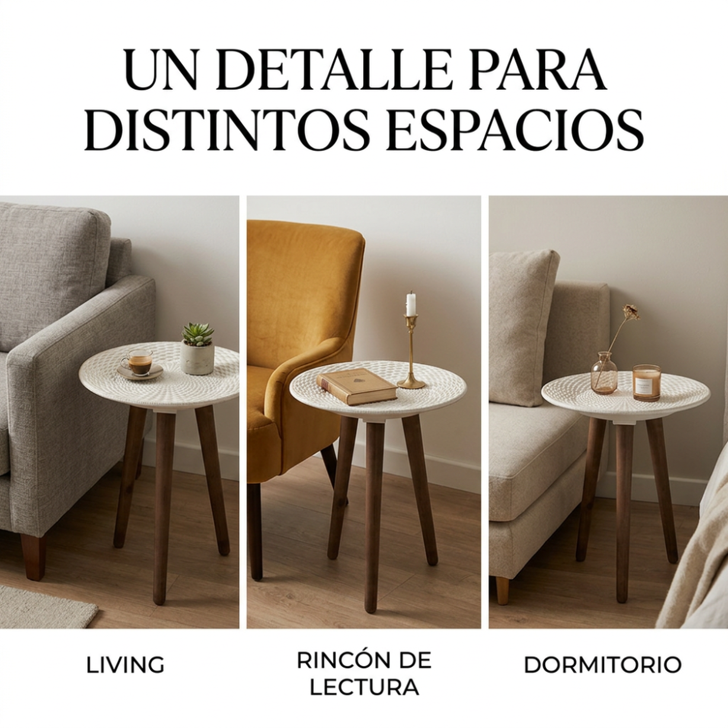Mesa De Centro Redonda Blanca Mesa Lateral Auxiliar Living-3