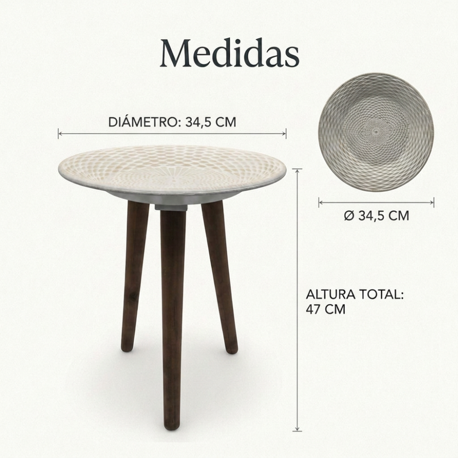 Mesa De Centro Redonda Blanca Mesa Lateral Auxiliar Living-5