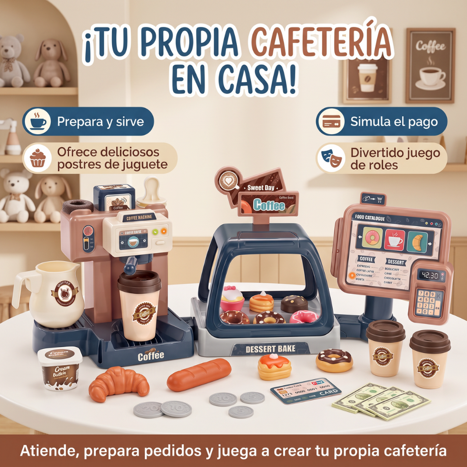 Cafeteria Infantil Con Caja Cafe Y Accesorios Juego De Roles-2