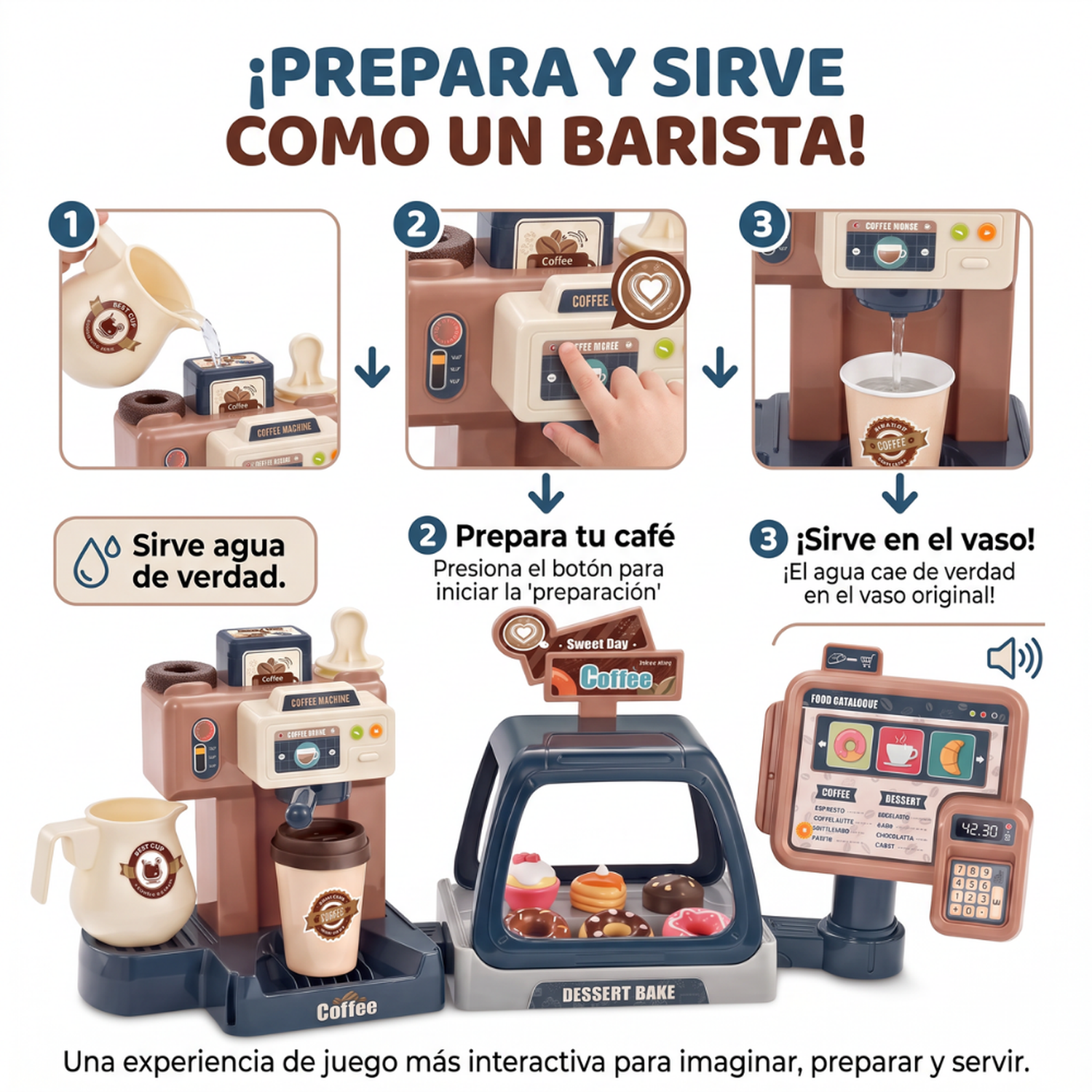 Cafeteria Infantil Con Caja Cafe Y Accesorios Juego De Roles-3