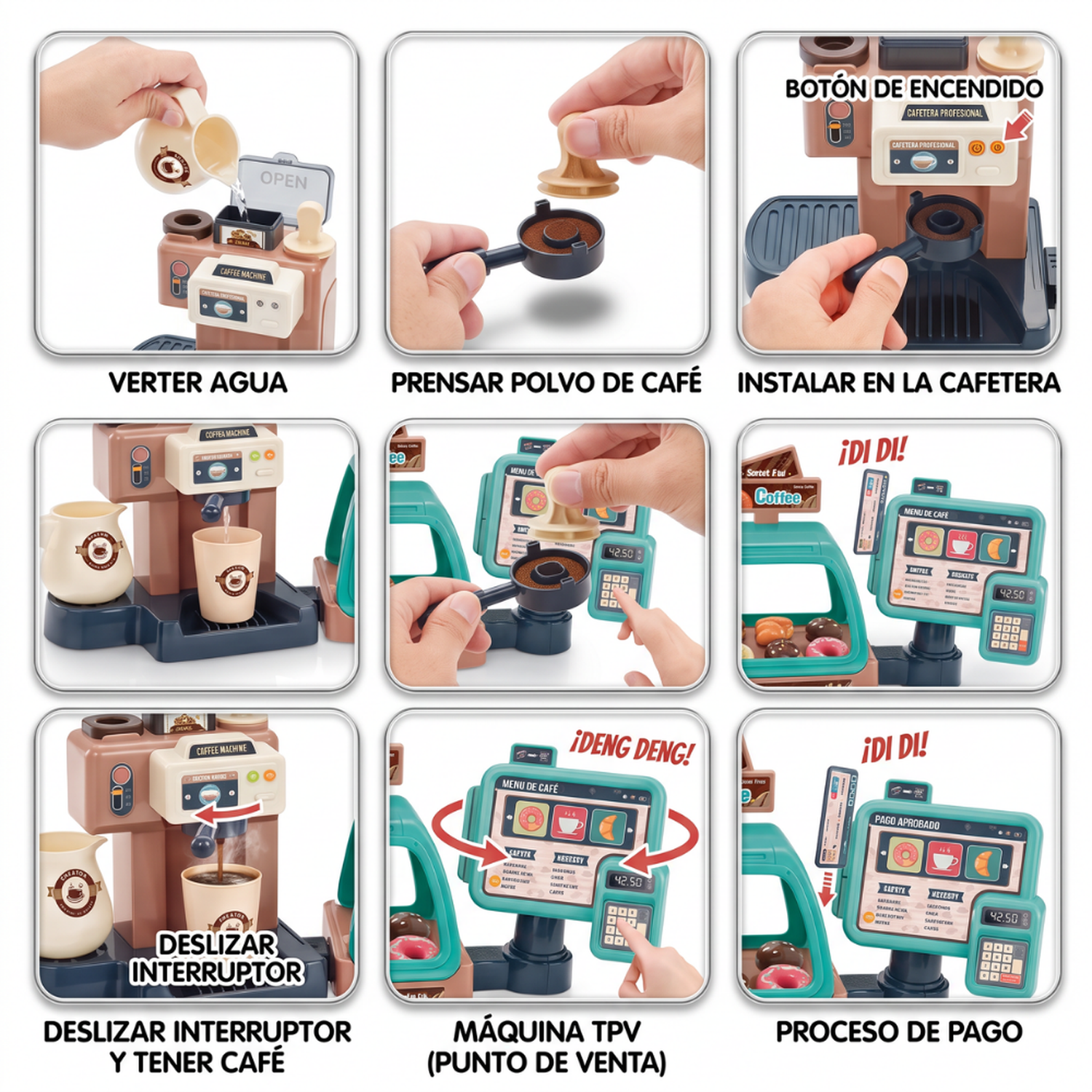 Cafeteria Infantil Con Caja Cafe Y Accesorios Juego De Roles-6