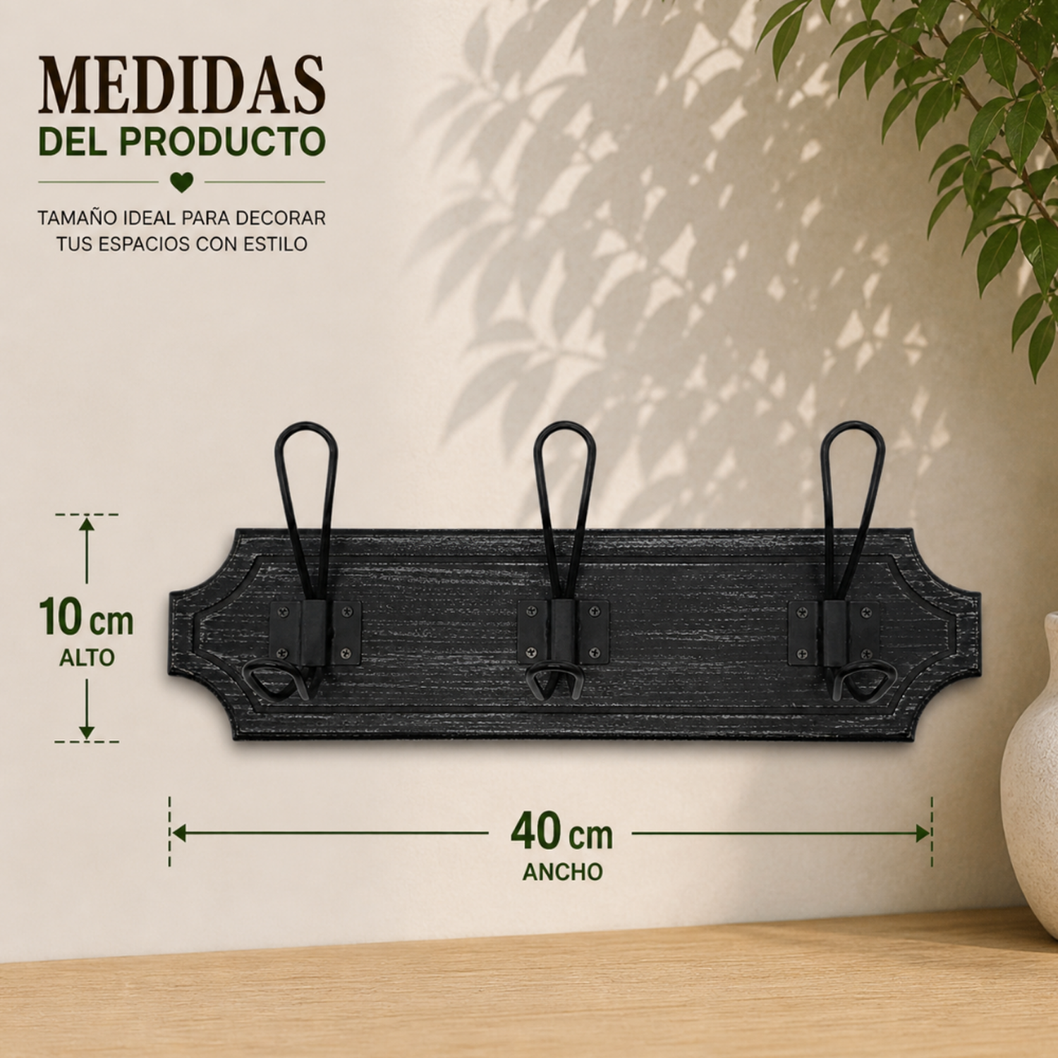 Perchero 3 Ganchos Doble Colgadores De Madera Ropa Negro-5