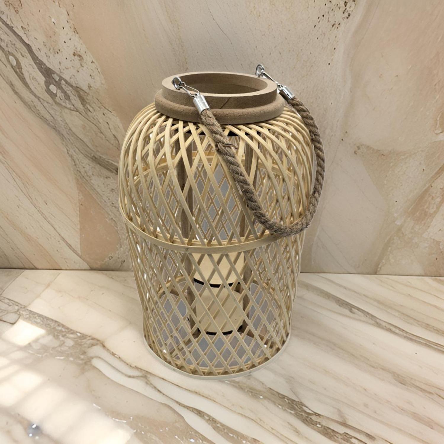 Candelabro De Bambu Natural Porta Vela Nordico Farol 40 CM-3