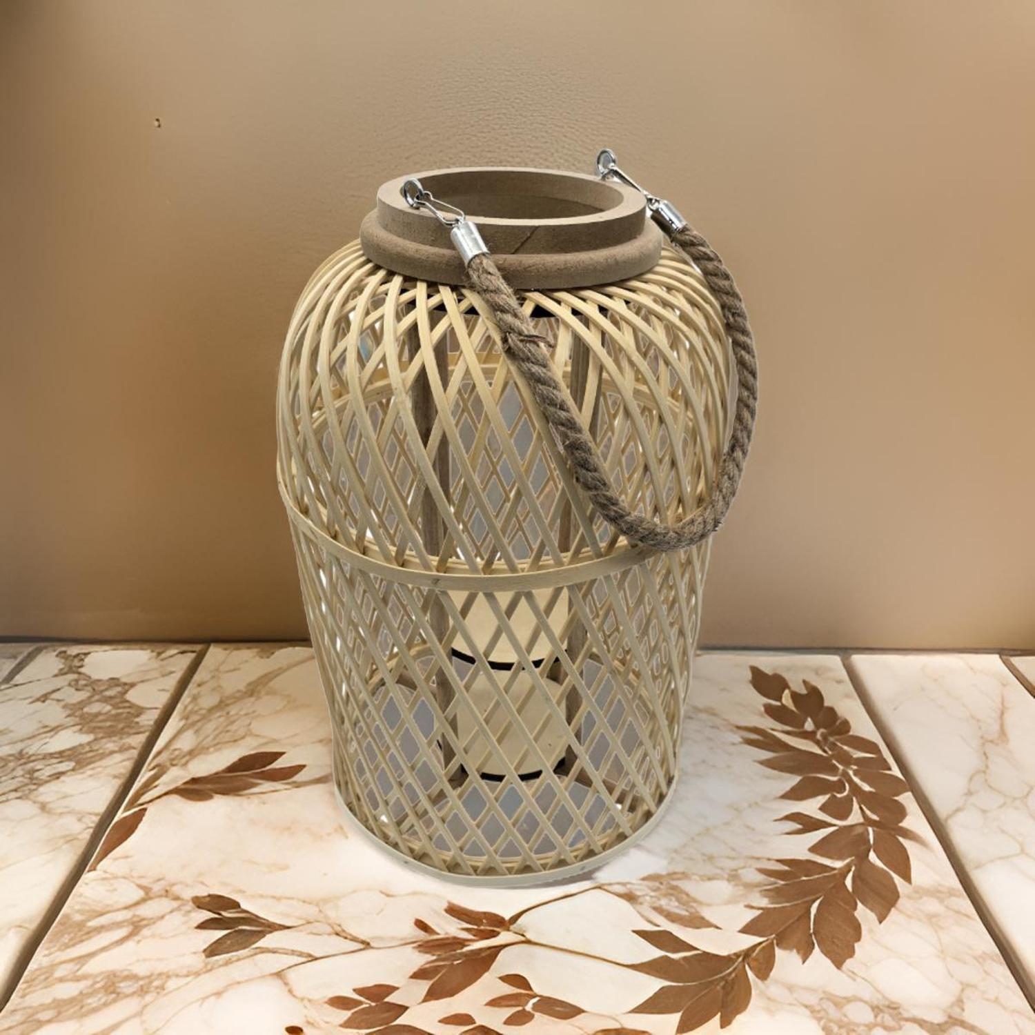 Candelabro De Bambu Natural Porta Vela Nordico Farol 40 CM-4