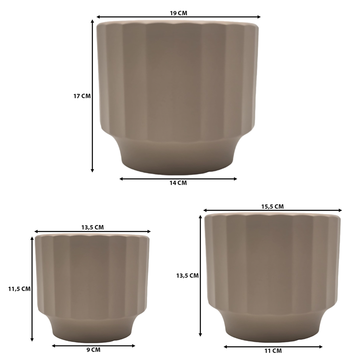 Set 3 Macetero Maceta De Ceramica Beige Lineas Verticales-6