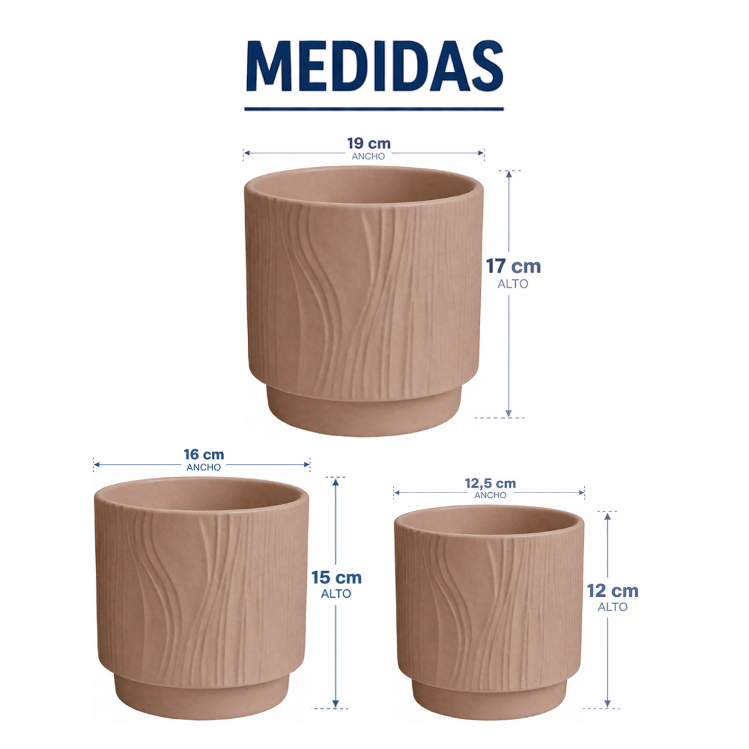 Set 3 Maceteros Maceta De Ceramica Arena Con Lineas-8