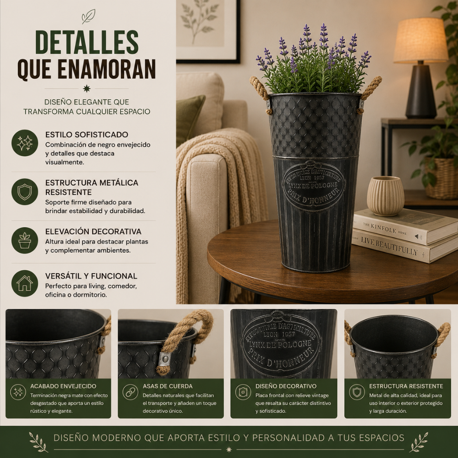 Macetero Metalico Decorativo Azul Vintage Florero S-5