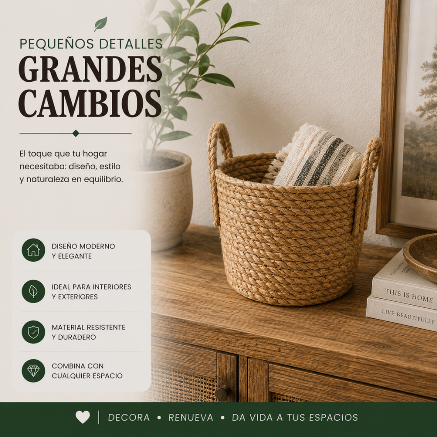 Canasto Cesta de Yute Tejido Estilo Rustico Con Asas S-3
