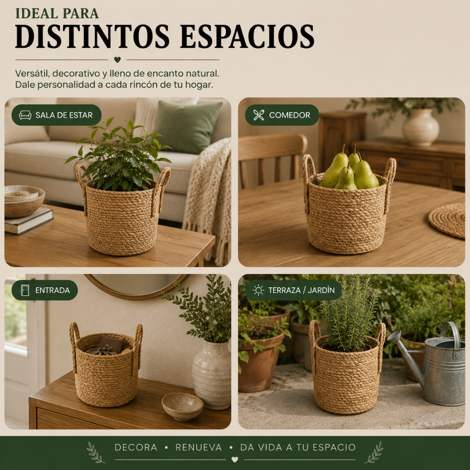 Canasto Cesta de Yute Tejido Estilo Rustico Con Asas S-5