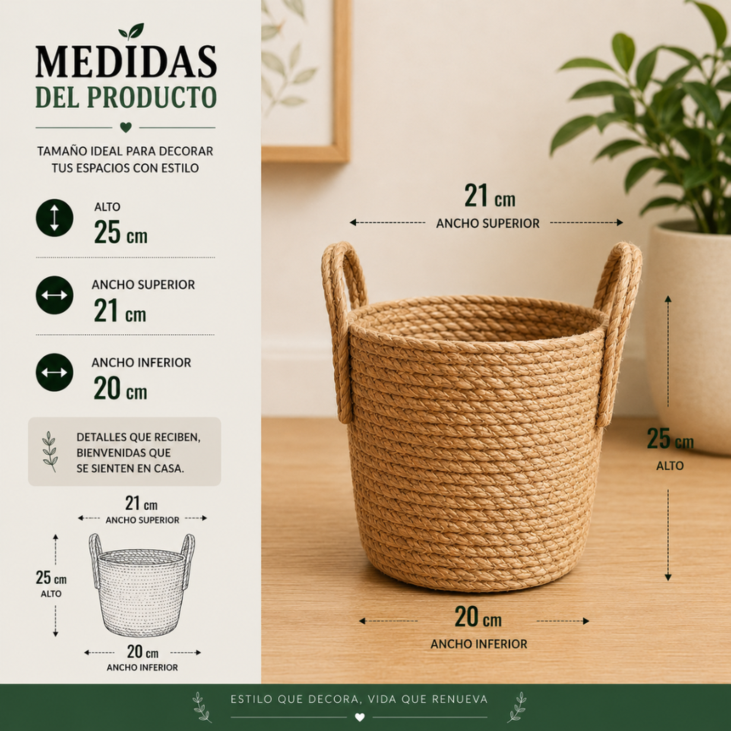 Canasto Cesta de Yute Tejido Estilo Rustico Con Asas S-6