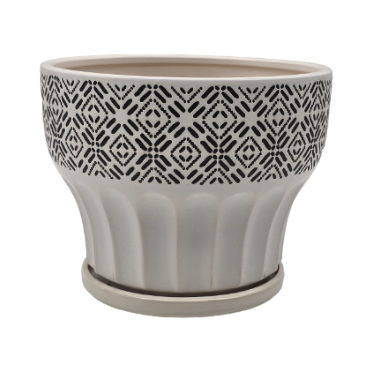 Macetero Maceta De Ceramica Blanco Patrones Negro Alto L-0
