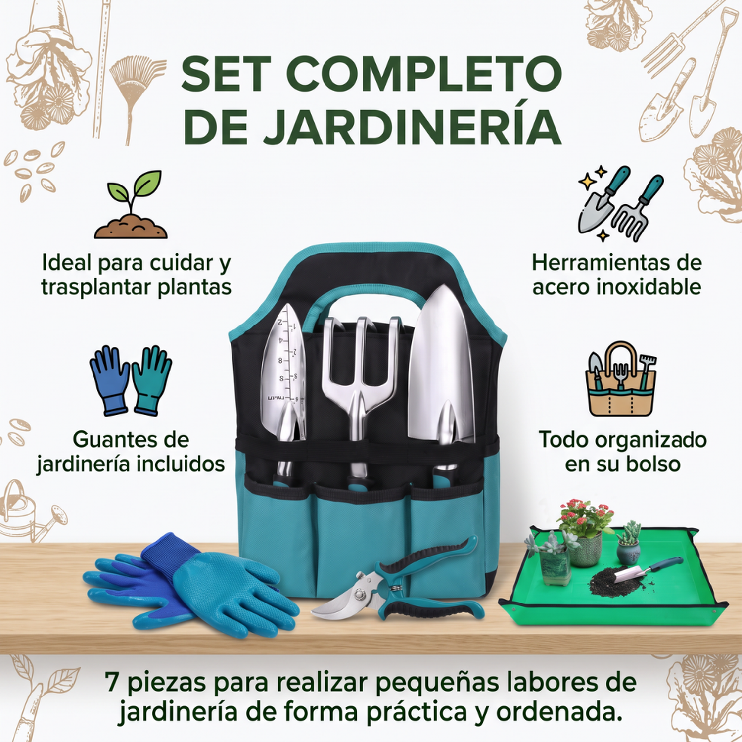 Kit Herramientas Jardineria Con Bolso Guantes Y Accesorios-1